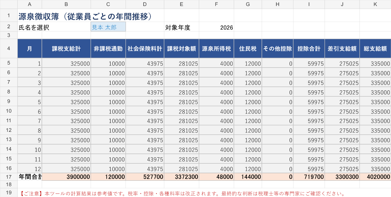 源泉徴収簿の自動作成