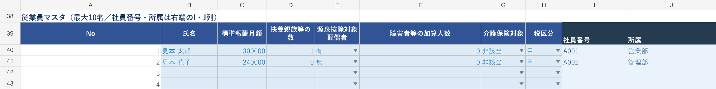 従業員ごとの設定画面